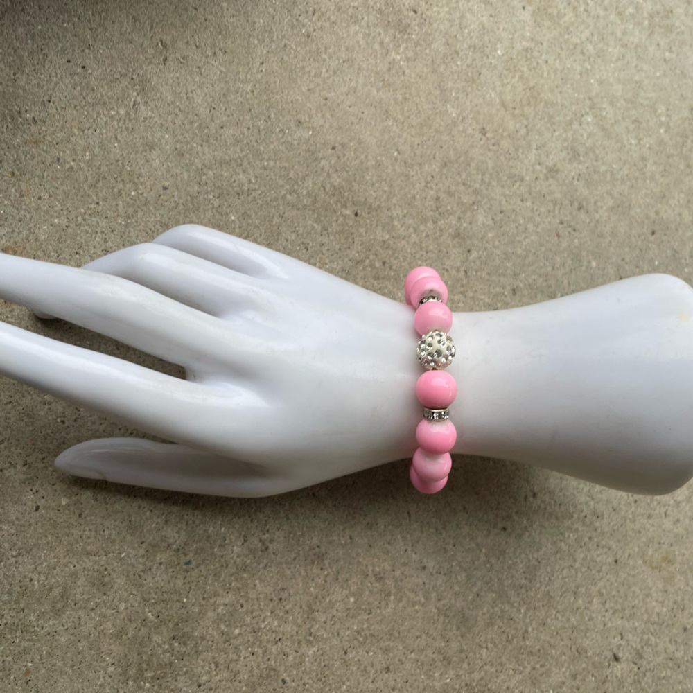 Pink Jade Gemstone Bracelet | Crystal Quartz Beaded Sz 6 - Picture 5 of 9